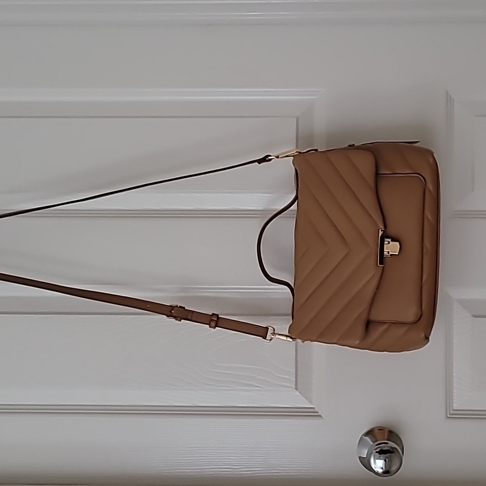 A New Day Caramel Tan Neutral Top Handle Satchel Purse Handbag BRAND NEW W TAGS